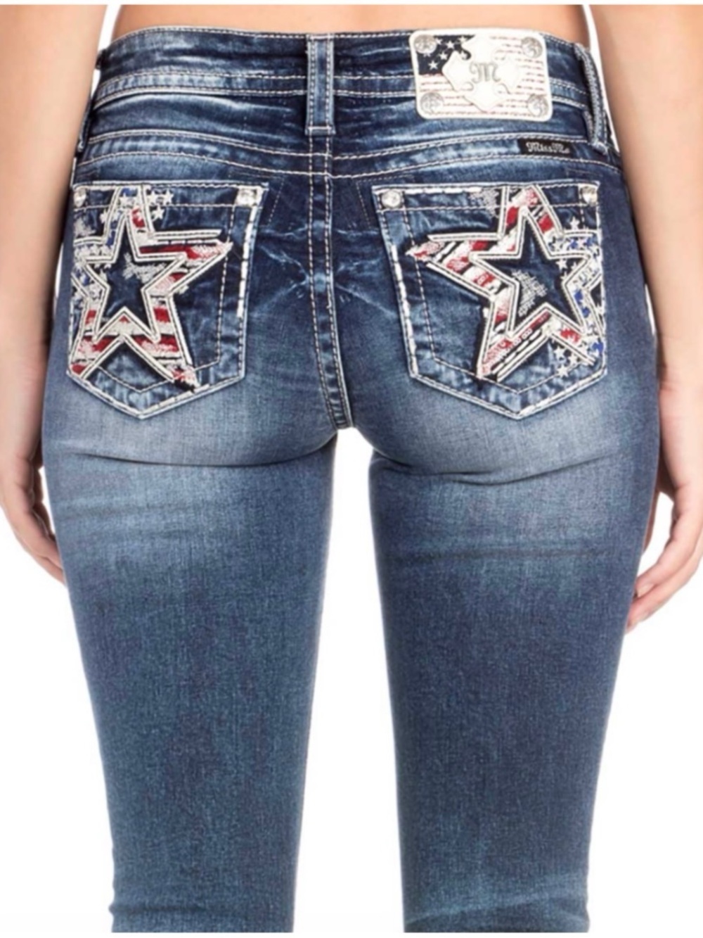 Miss Me Women’s Sz 29 Boot Cut Jeans Embroidered Rhinestone Star Mid Rise